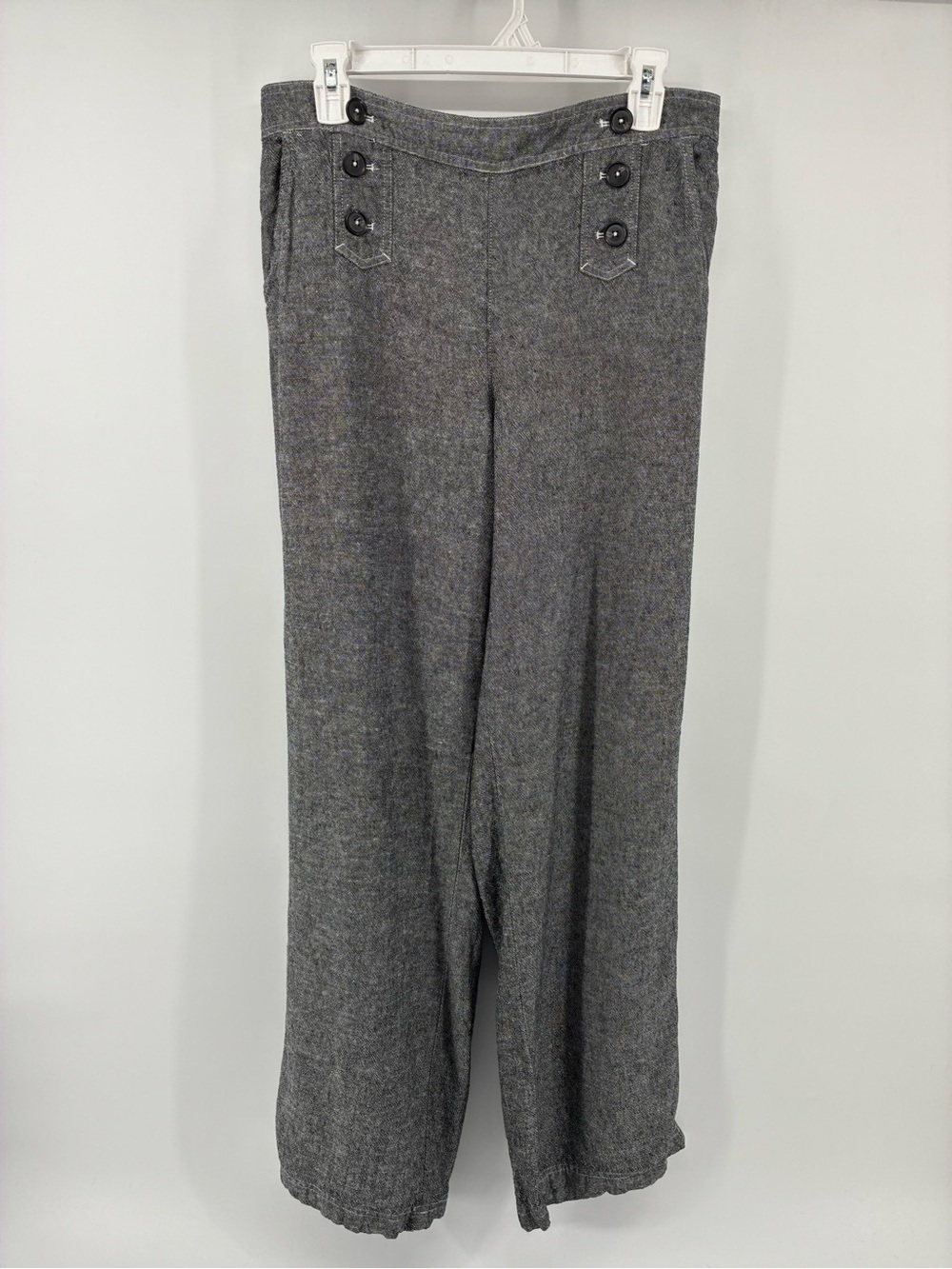 Maurices Linen Blend Gray Wide-Leg Button Detail Trousers